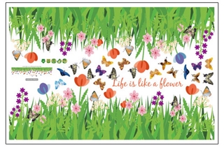 Decal chân tường hoa cỏ và bướm