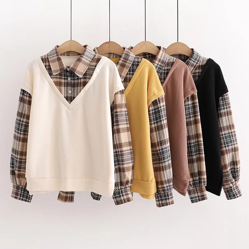 Zeivor - ZEC Áo Sweater Cotton Viền Lai Kiểu Hàn Quốc/Áo Sơ Mi Paula/Lua Cho Nữ Tuổi Teen