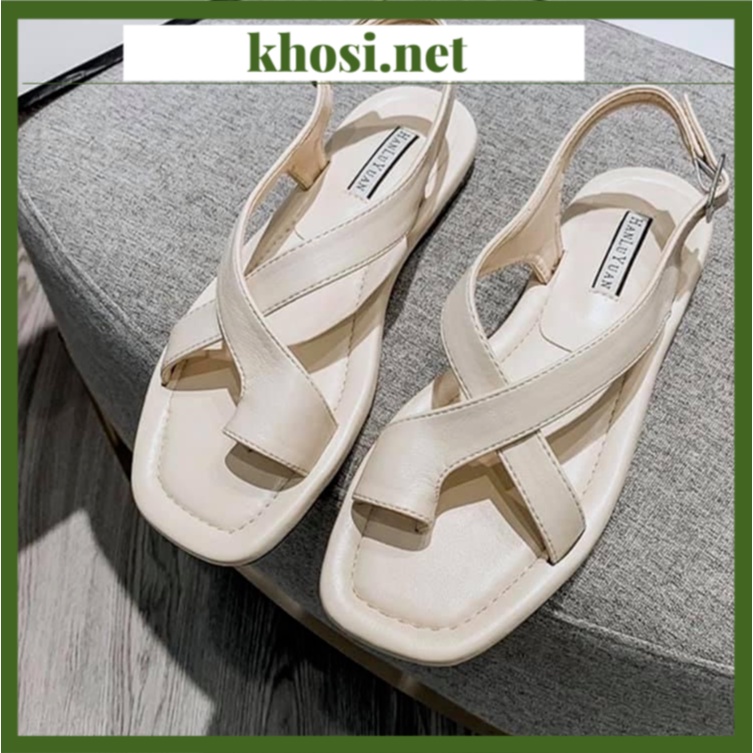 Giày (Dép) Sandal nữ xỏ ngón 2 quai chéo KHOSI.NET đế bệt, dép quai hậu học sinh đi học. đi chơi, đi biển, SD-0296