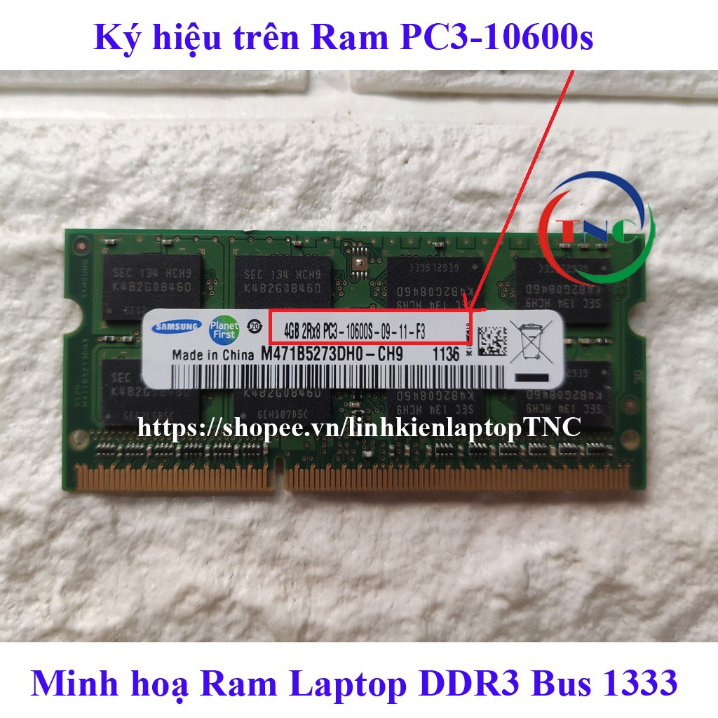 RAM Laptop 4Gb DDR3 cũ tháo máy BUS 1333 1600 (Ram Laptop PC3-4G cũ)