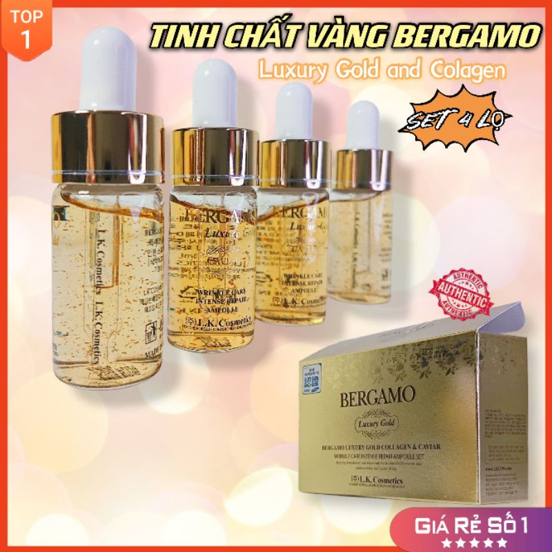 Serum Tinh Chất Vàng Bergamo Luxury Gold Collagen Hàn Quốc - Set 4 lọ chiết xuất từ vàng và collagen của Bergamo.