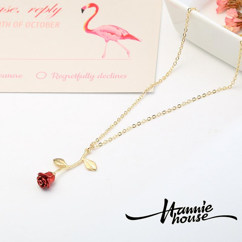 Dây chuyền có mặt hình hoa hồng đính đá màu đỏ lãng mạn cho nữ