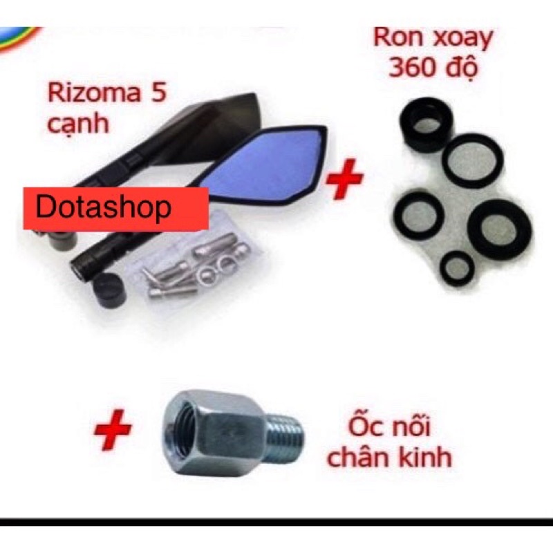 Gương 5 cạnh kèm ốc nối 2cm + ron xoay 360 độ
