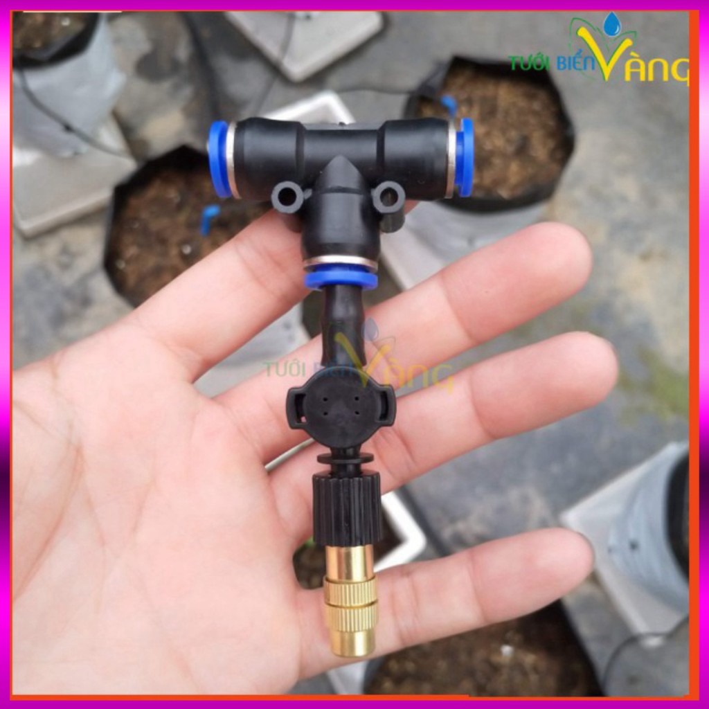 [GIÁ TỐT] 20 Béc phun sương 1 tia đồng,kèm chống nhỏ giọt và nối nhanh chữ Tê 8mm dùng tưới cây, tưới lan