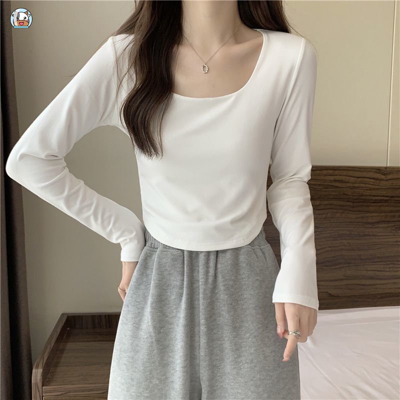 Áo Thun Dài Tay Màu Trơn Phong Cách Hàn Quốc Thời Trang Mùa Thu Mới Cho Nữ