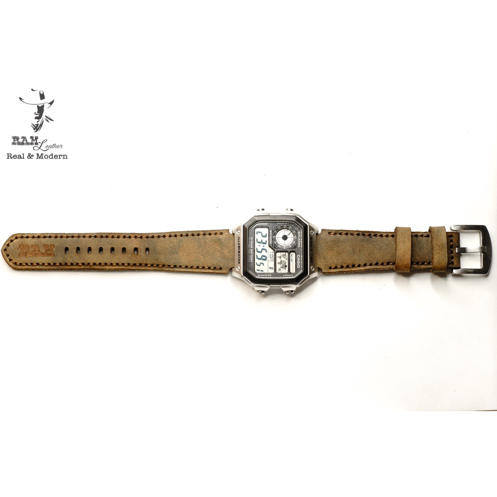 DÂY ĐỒNG HỒ DA BÒ SÁP NGHỆ THUẬT - DA BÒ THẬT - RAM CLASSIC 1952 -  SIZE CASIO AE1200/SEIKO5 - CHÍNH HÃNG RAM LEATHER .