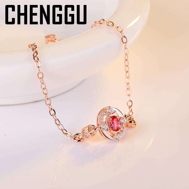 Vòng Tay Mạ Vàng Hồng 14k Đính Đá Ruby / Bạc 925 Joyas