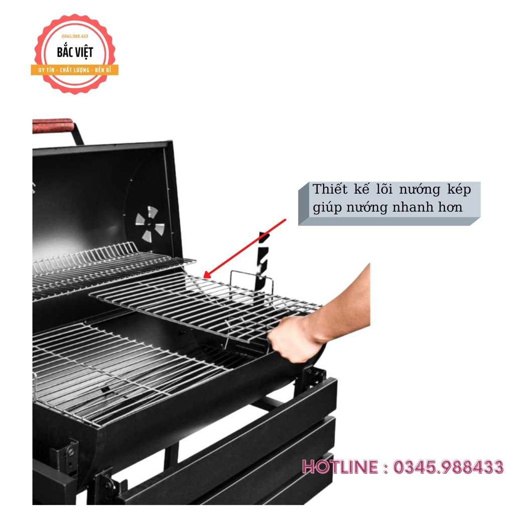 Bếp nướng than hoa ngoài trời có nắp đậy, có tay đẩy,có moto quay BB-05