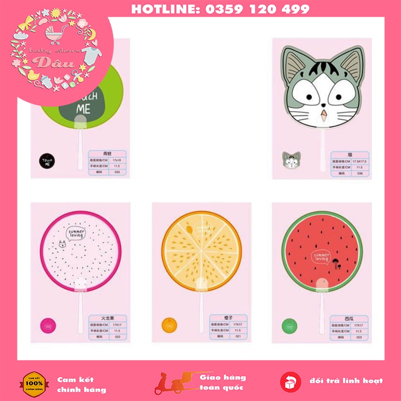 Quạt nhựa cầm tay siêu rẻ xinh xắn cho bé trai/gái hình doraemon,vịt, hello kitty, chopper, hoa quả ....