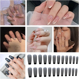 Set 24 Móng Tay Giả Sơn Dầu Họa Tiết Ngựa Vằn/Da Báo/Da Báo Màu Đen DIY