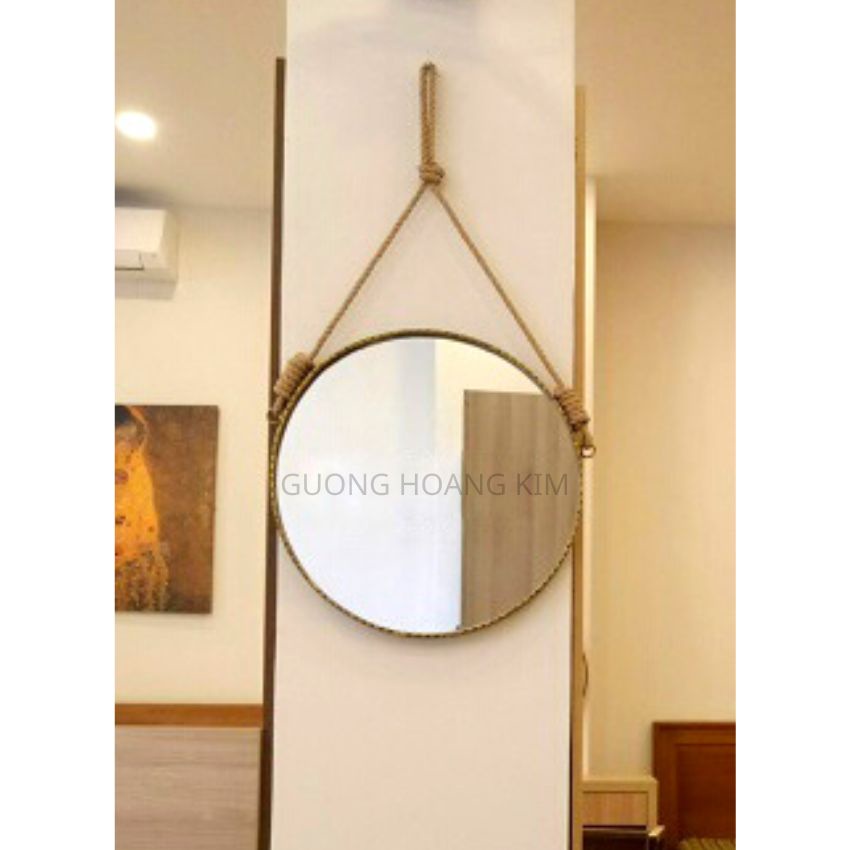 Gương decor, Gương tròn bàn trang điểm treo tường soi mặt trang trí phòng ngủ viền gỗ tặng phụ kiện GUONGHOANGKIM