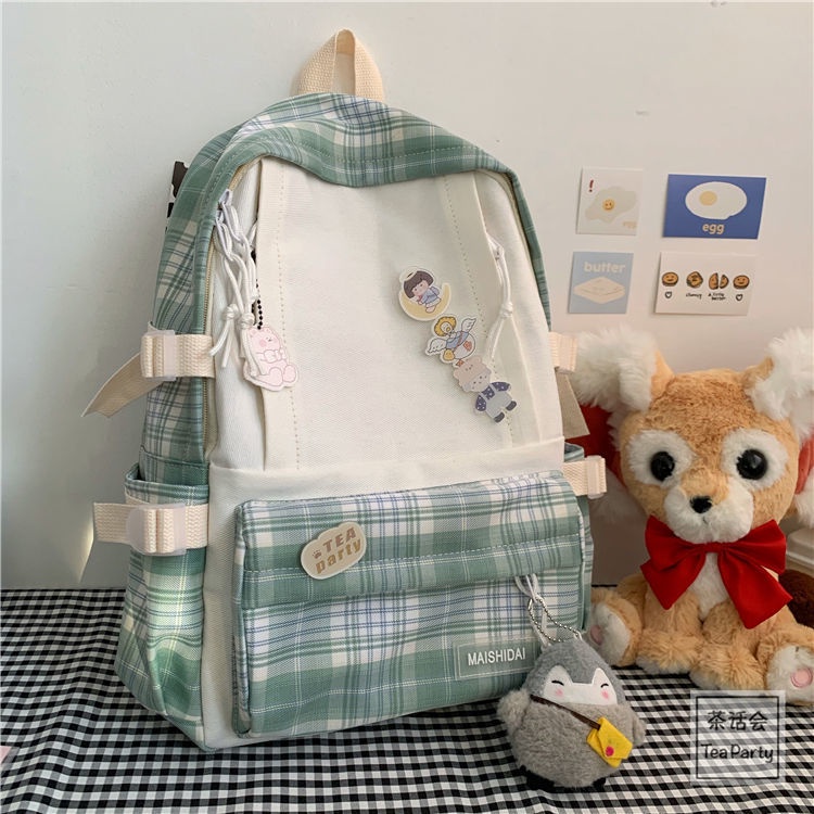 Ba Lô Vải Canvas Họa Tiết Caro M7Ii Phong Cách Hàn Quốc Cho Nữ Sinh