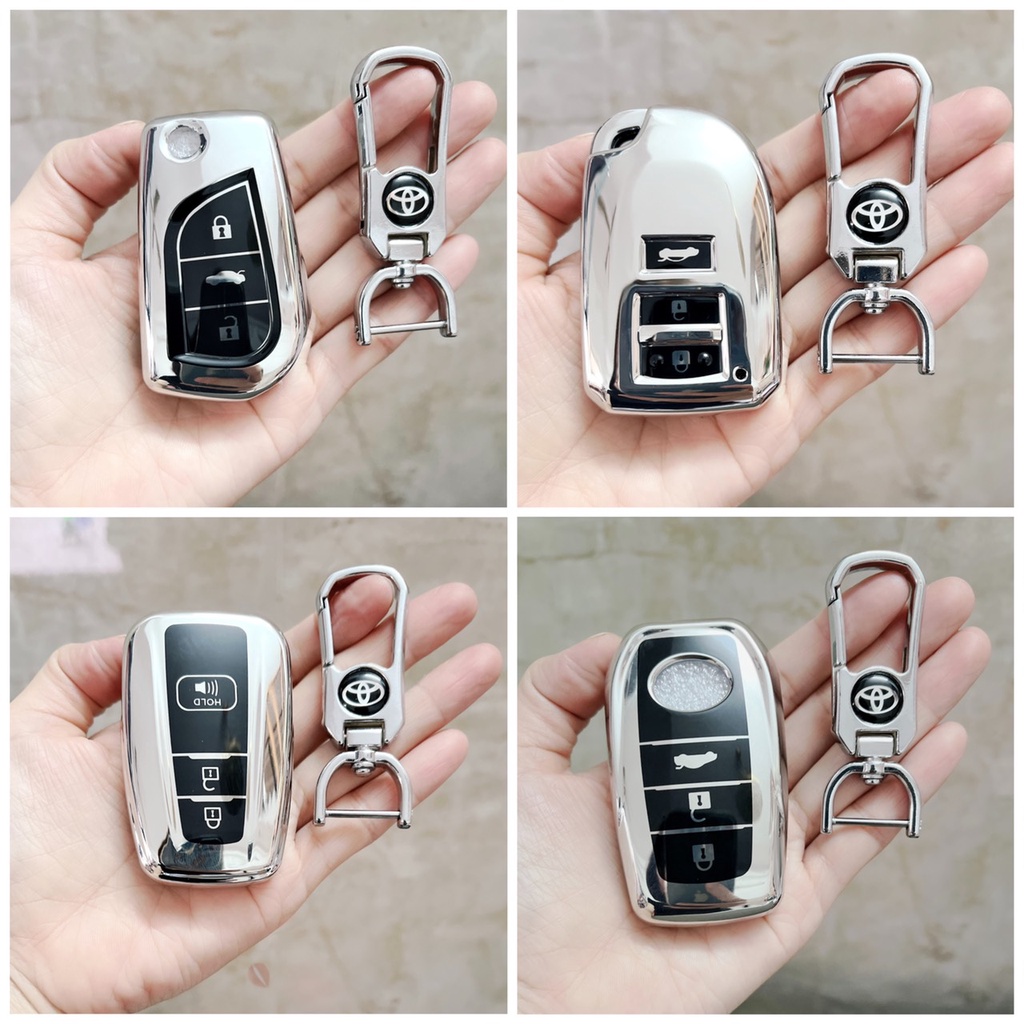 Móc khóa kèm ốp bảo vệ chìa khóa xe Toyota Cross, Camry, Fortuner, Hilux, Vios, Altis nhựa mềm TPU tráng gương sáng bóng