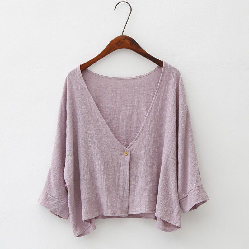 Áo khoác cardigan cotton tay lỡ cổ chữ V thanh lịch cho nữ | BigBuy360 - bigbuy360.vn