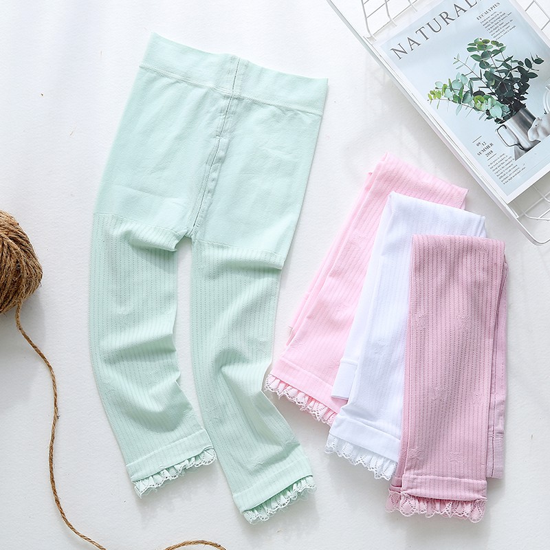 Quần Legging Họa Tiết Bướm Kẻ Sọc Dọc Phối Ren Thoáng Khí Thời Trang Mùa Hè Cho Bé Gái 1-4 Tuổi