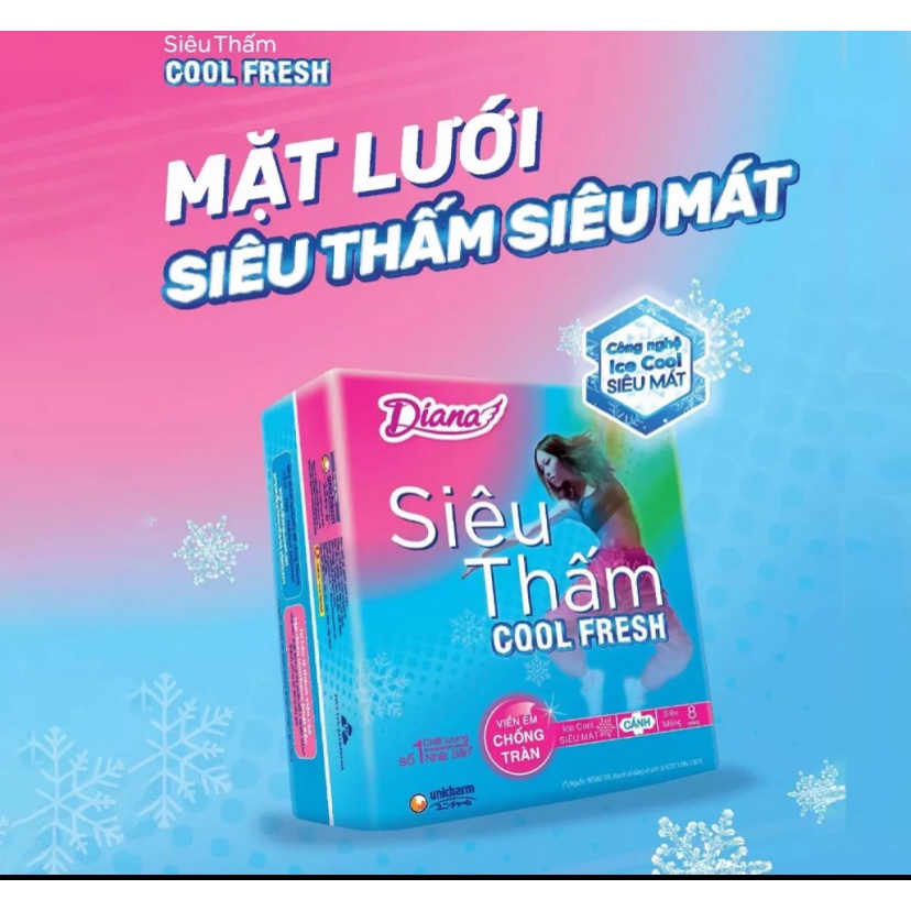 Băng Vệ Sinh Diana siêu thấm COOL FRESH cánh 8 miếng