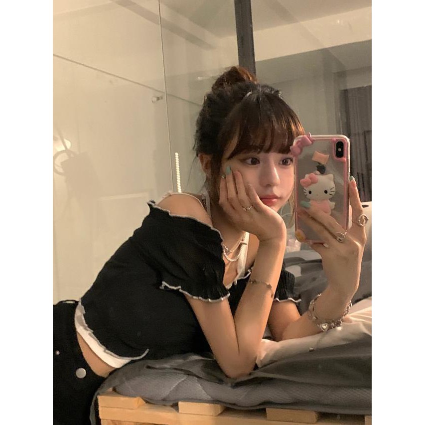 Áo croptop nữ set chân váy áo bẹt vai croptop rút dây áo trễ vai Tay Bồng Croptop tay phồng dệt kim set và áo 2 dây trơn thời trang cho áo bánh bèo kiểu ulzzang áo crt nữ