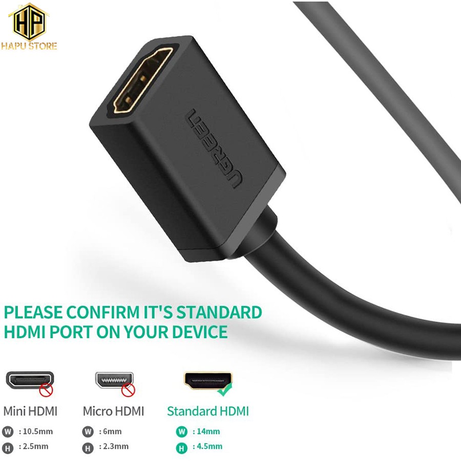 Cáp HDMI nối dài 0.5m Ugreen 10140 màu đen chính hãng - Hapustore