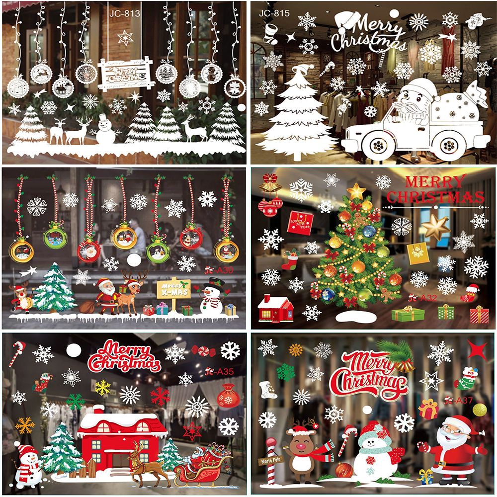 Miếng Dán Cửa Sổ Trang Trí Giáng Sinh/ Năm Mới Họa Tiết Bông Tuyết/ Ông Già Noel/ Người Tuyết Dễ Thương