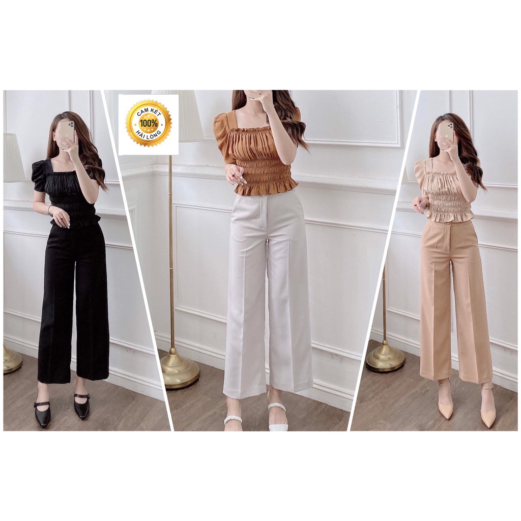 QUẦN ỐNG XUÔNGẢnh thật Quần suông ống rộng công sở, quần culottes khoá trước [QN88]