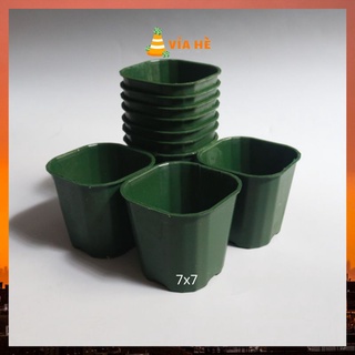 Chậu nhựa vuông mini size nhỏ 7x7 cm màu xanh rêu trồng sen đá xương rồng