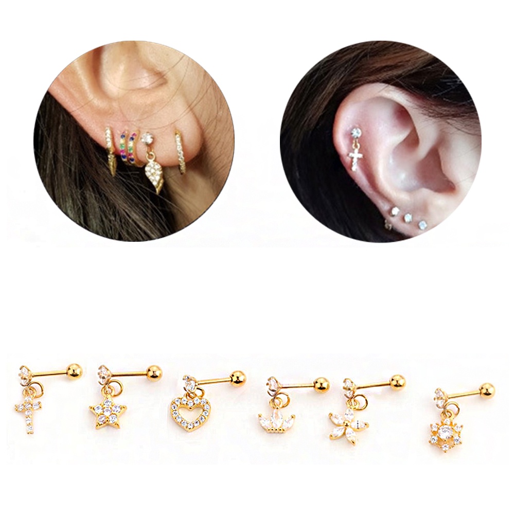 Bông Tai Hình Hoa / Ngôi Sao Đính Đá Zircon Dễ Thương Thời Trang Cho Nữ