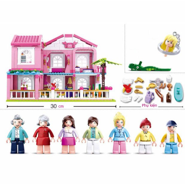 Đồ chơi xếp hình lắp ráp Đồ chơi lego bé gái biệt thự gia đình 896 mảnh 6 người Sluban M38-B0721