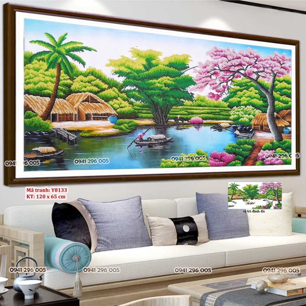 Tranh đính đá Phong cảnh Non Nước Đồng Quê Y8133, Y8323, Y8324 (chưa đính đá)