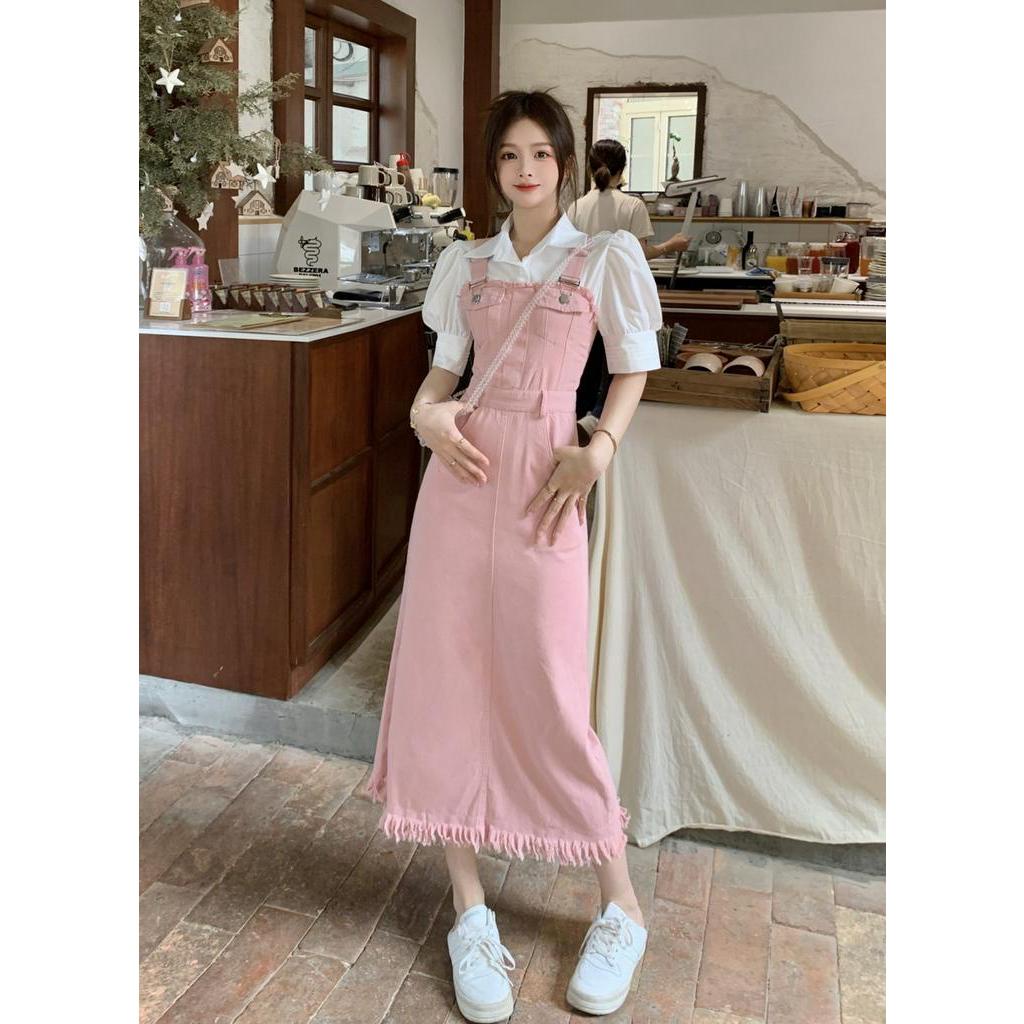 Đầm Yếm Denim Tua Rua Dáng Dài Thời Trang Dành Cho Nữ 63481