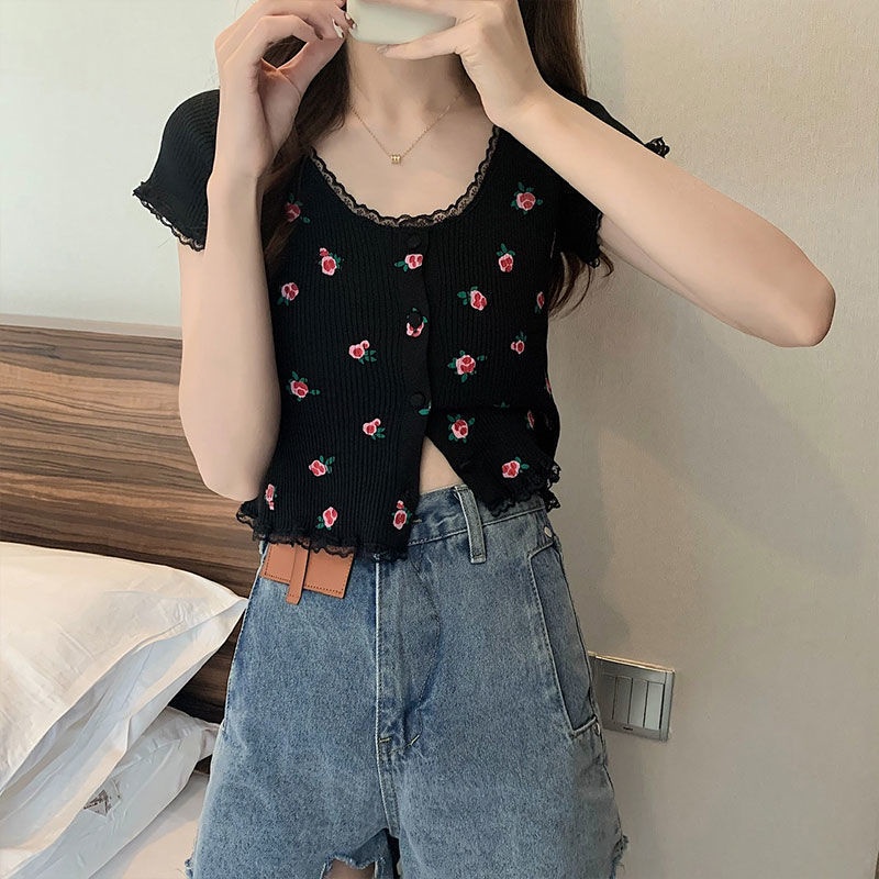 Áo Thun Tay Ngắn In Họa Tiết Hoa Phong Cách Hàn Quốc Thời Trang Mùa Hè Cho Nữ