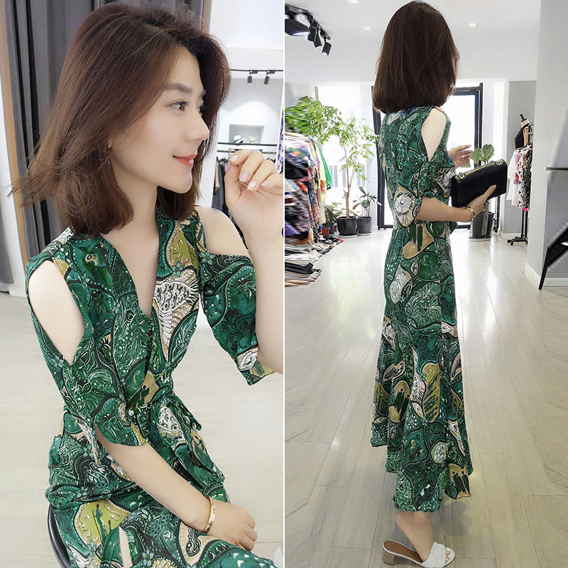 NEW Đầm Maxi Trễ Vai Chất Chiffon Hoạ Tiết Hoa Phong Cách Hàn Quốc Mi413 (S-3Xl)