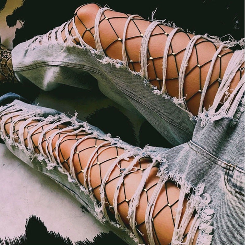 Tất lưới mắt cá đính kim cương giả dáng ôm lưng cao thời trang cho nữ