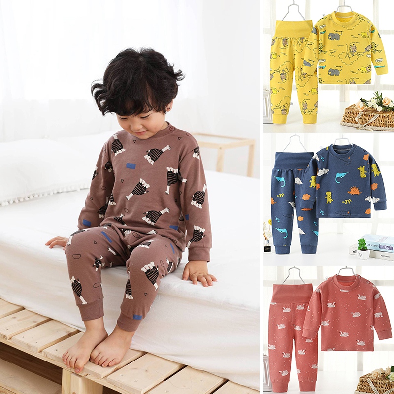 Bộ Đồ Ngủ Cotton Dài Tay Lưng Cao + Quần Dài Cho Bé