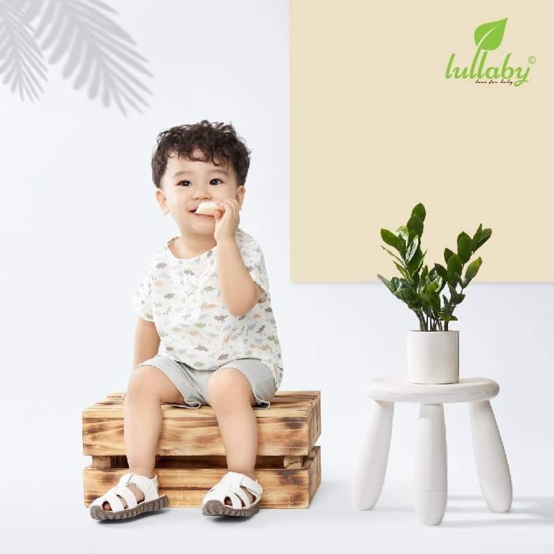 Bộ quần áo cộc tay bé trai cài giữa bổ nẹp xuân hè Lullaby baby nhật hoa [ NHT07B ]