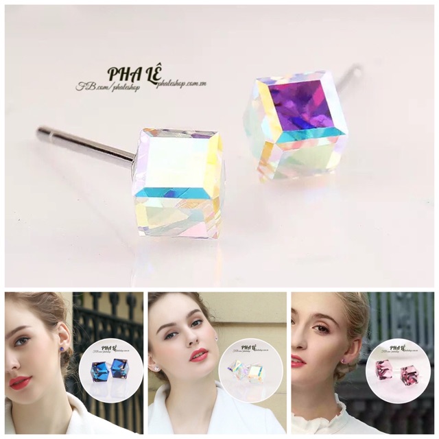 Bông Sát Tai Pha Lê Vuông Khối Được Thiết Kế Từ Pha Lê Swarovski