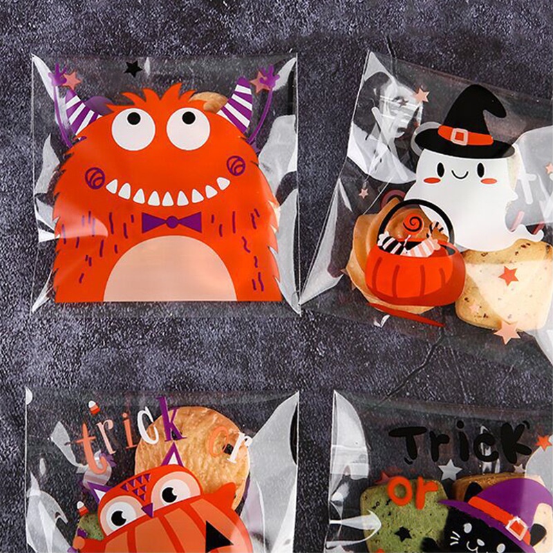 Bộ 100 Túi Đựng Kẹo / Bông Tai / Nhẫn Hình Quái Vật Nhỏ Tự Dính Trang Trí Halloween / Giáng Sinh