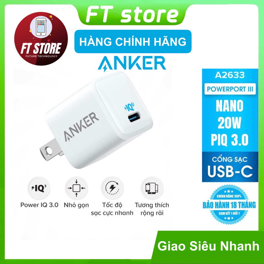 [GIAO HỎA TỐC] Củ Sạc Nhanh Anker PowerPort III Nano 20W-A2633