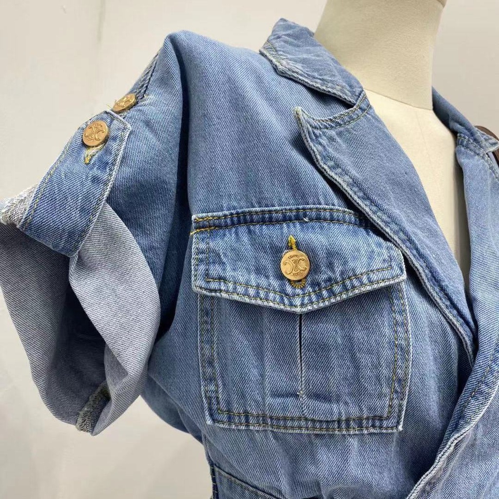 Áo liền quần Denim Hở Lưng Dáng Rộng Phong Cách Hàn Quốc Mới 2021 Dành Cho Nữ