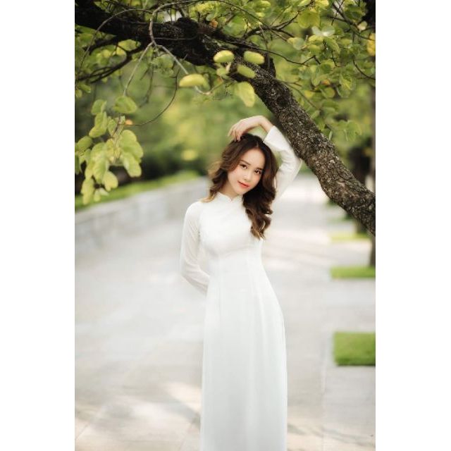 Áo dài trắng trơn 4 tà, tay dài truyền thống HÀNG MỚI VỀ