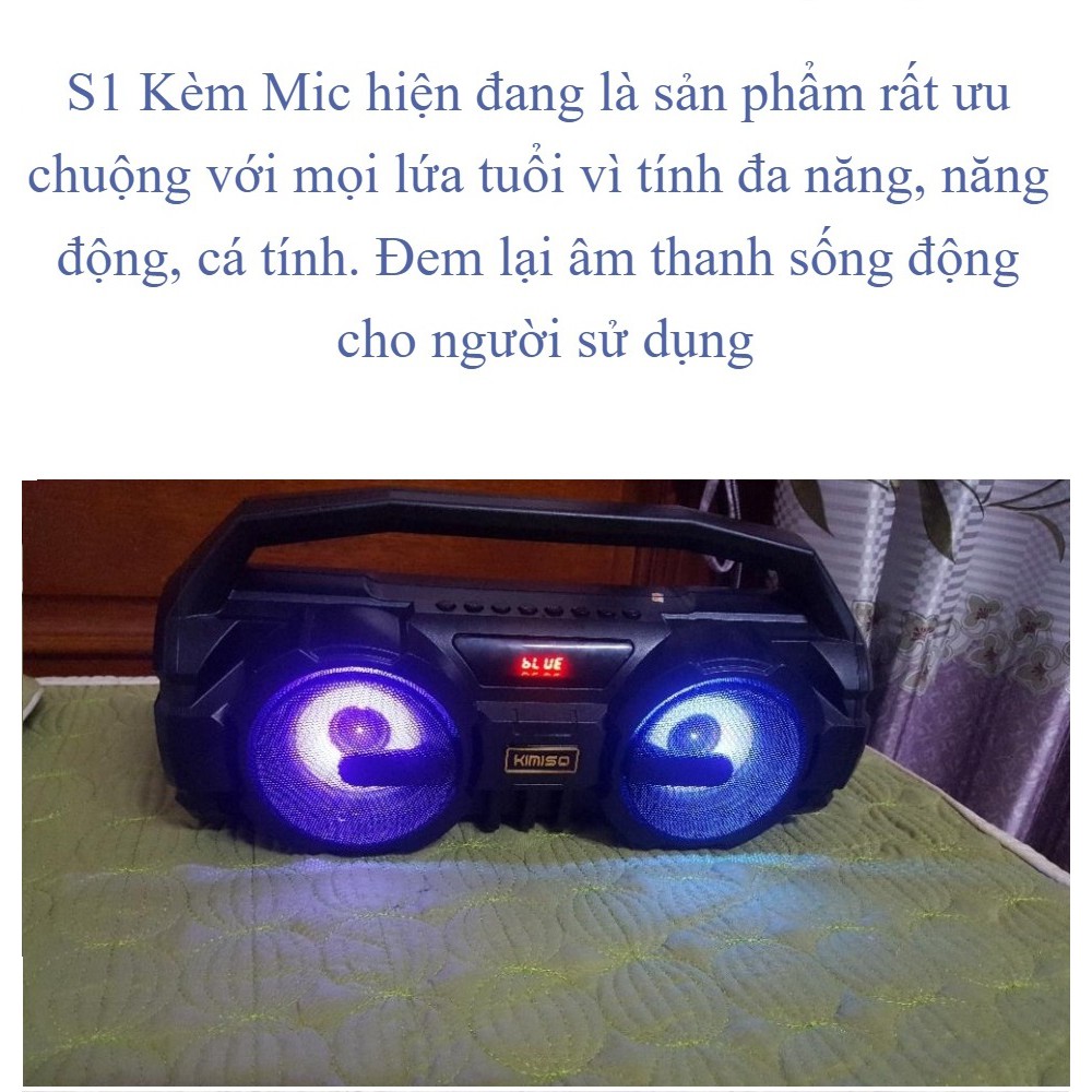 Loa Bluetooth Karaoke KIMISO KM-S1 Âm Bass Cực Hay, Hỗ Trợ Nghe Radio - Tặng kèm Mic hát Karaoke