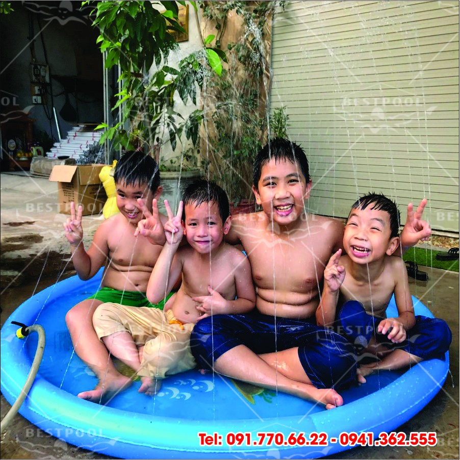 Bể bơi phao bơi, Thảm phao phun nước 1.7m x 1.7m, phao bơi cho bé, bể bơi phao