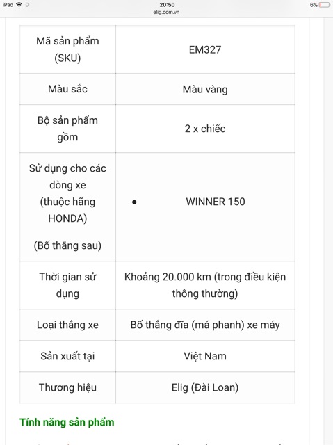 Má phanh sau cho xe Winner 150cc chính hãng Elig