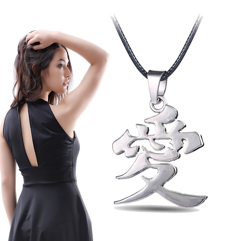 Dây chuyền gắn mặt kim loại chữ Hán thời trang