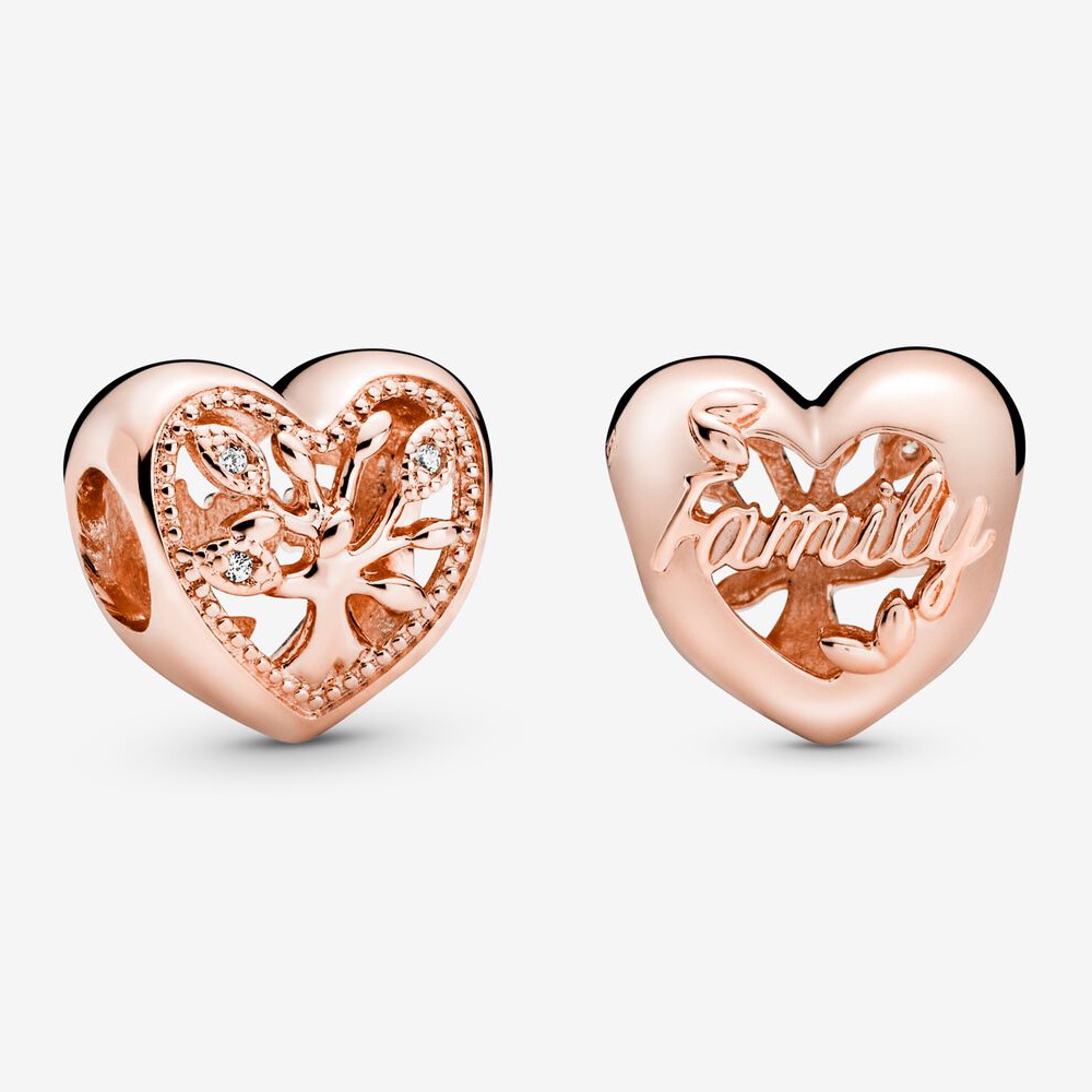 Dây Chuyền Mạ Bạc / Vàng Hồng Đính Hạt Charm Gia Đình Pandora Lấp Lánh