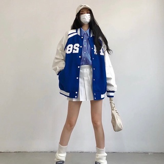 Áo bomber nữ thu đông màu xanh phong cách + ảnh feedback
