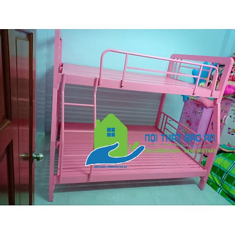 Giường sắt 2 tầng hộp vuông sắt 4x8 màu hồng kích thước từ (1M2 X 1M4, 1M2 X 1M6, 1M4 X 1M6)