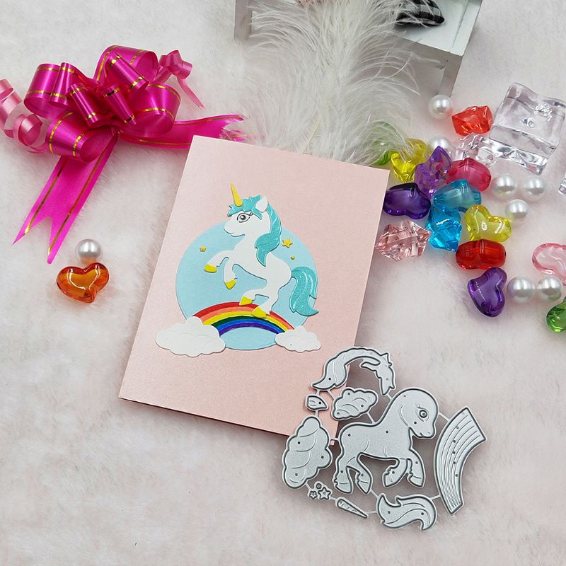 QQ Khuôn Cắt Giấy Kim Loại Hình Ngựa Cầu Vồng Xinh Xắn