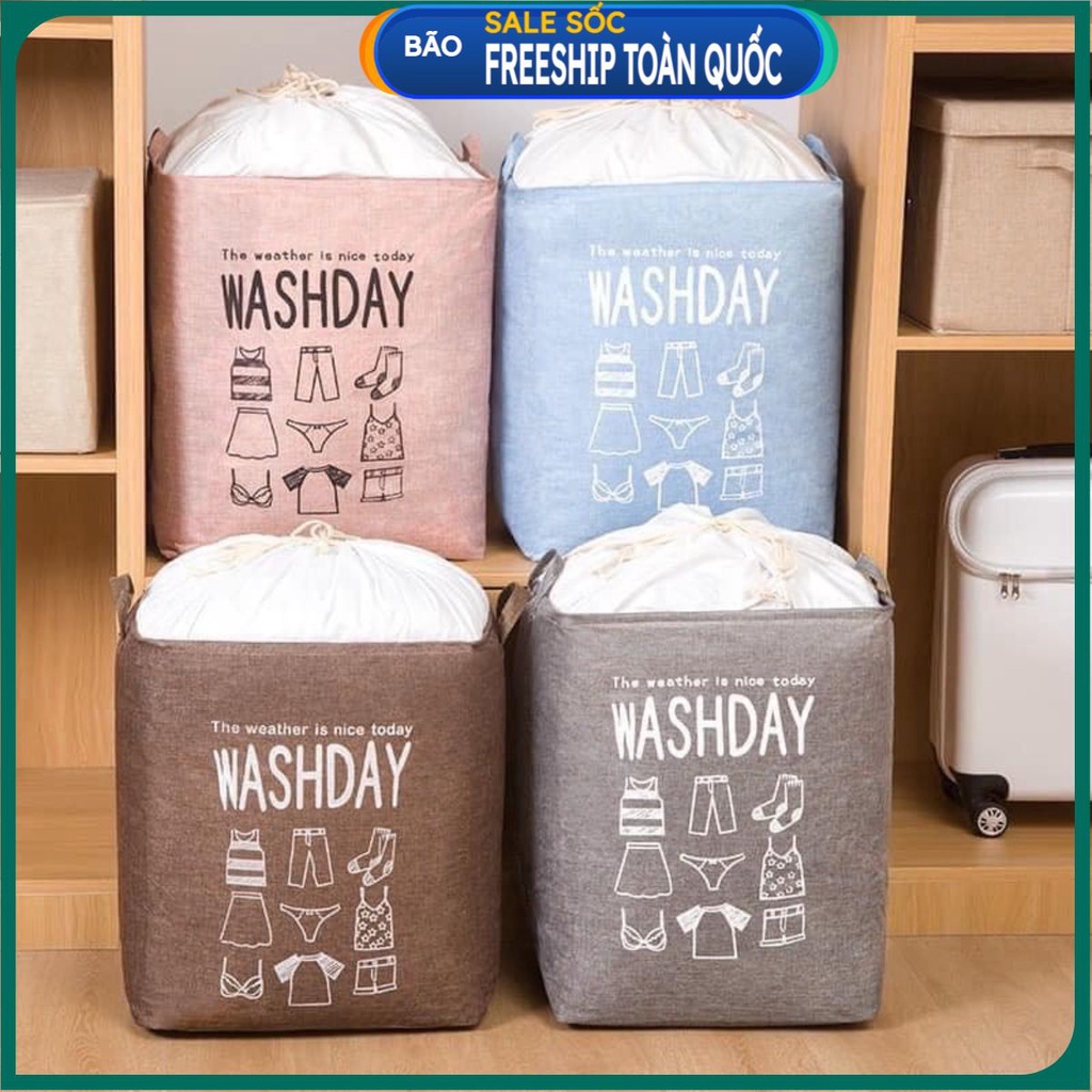(được lựa màu) Giỏ đựng quần áo bằng vải cỡ lớn, túi đựng chăn màn đa năng washday có thể gấp gọn vintage xinh xắn . .