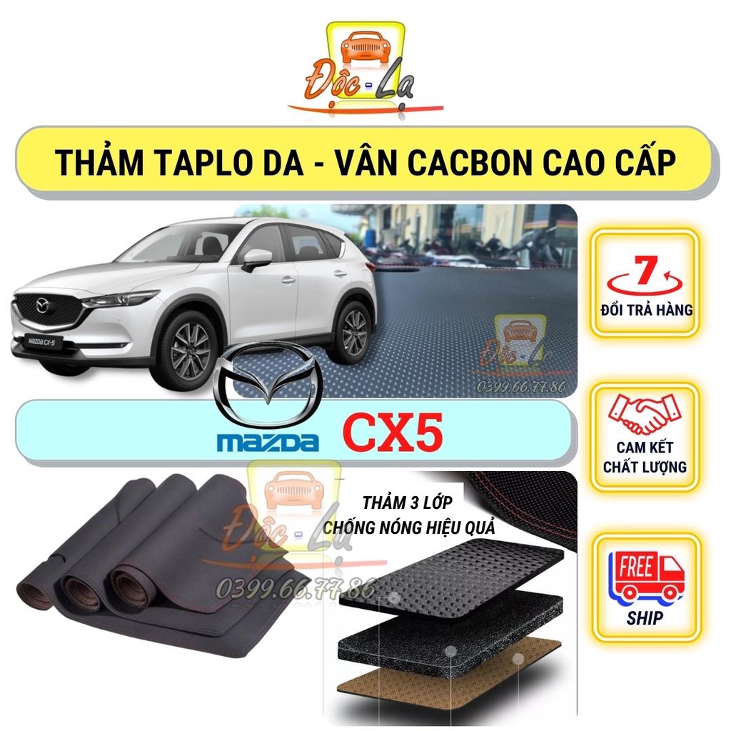 Thảm taplo Mazda CX5 2012 - 2021 vân Cacbon 3 lớp cao cấp, chống nóng, bảo vệ ô tô hiệu quả