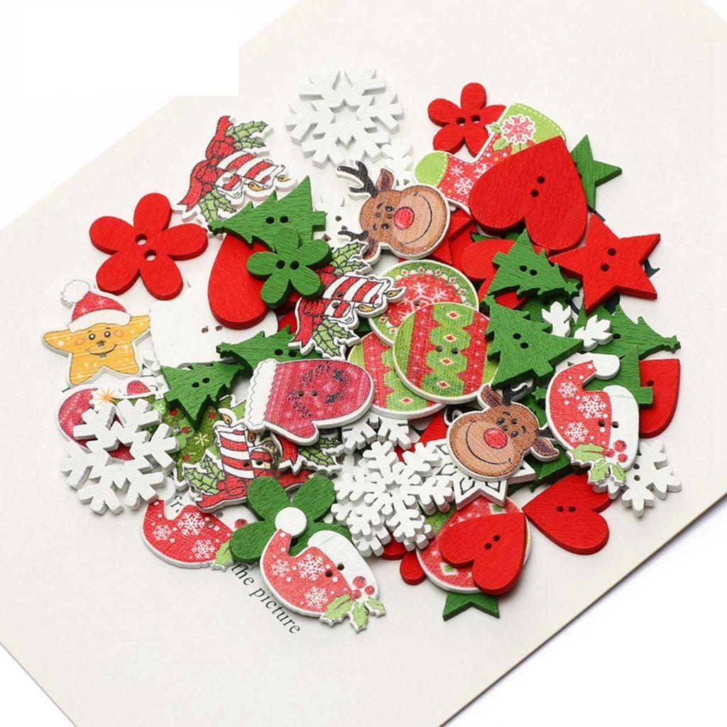 YIYU Set 50 Nút Gỗ Dễ Thương Trang Trí Giáng Sinh